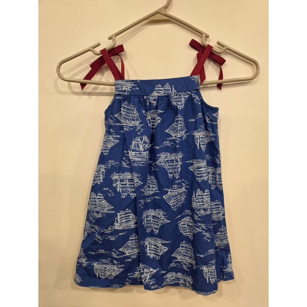 Hanna Andersson Size 4 Sundress Nautical Sail Boat Shoulder Tie Straps Cotton